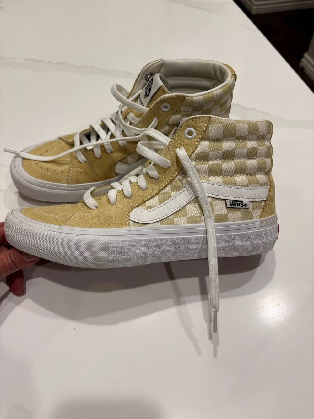Vans High Top Sk8-Hi Classic Checkerboard Skate Shoe Yellow & White Men’s 6.5